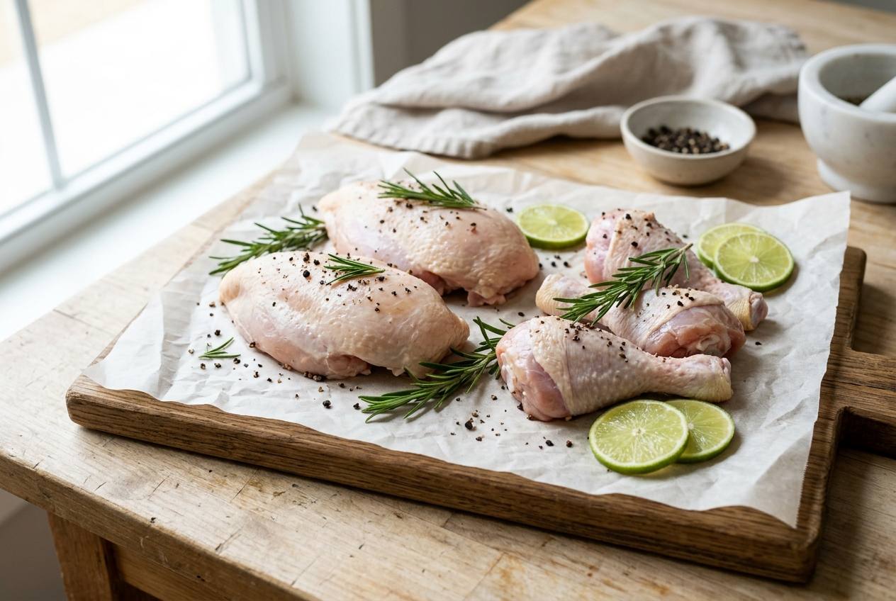 Presas de pollo fresco