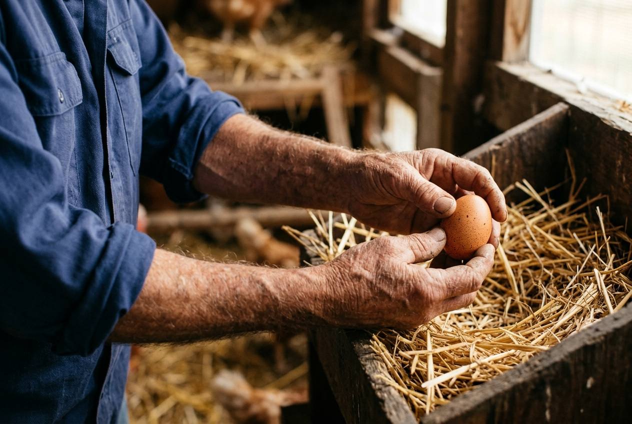 Recogiendo huevos en la granja